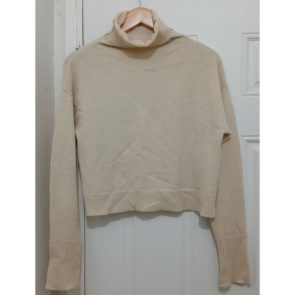 Sablyn cashmere sweater womens large 100% cashmere crew mockneck beige - Picture 2 of 7